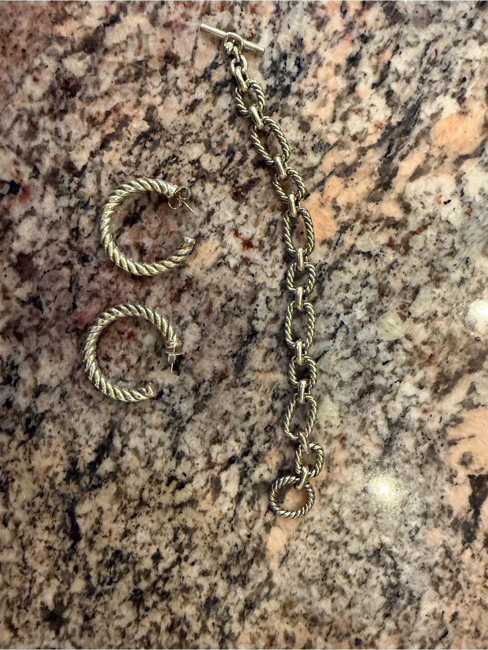 David Yurman Twisted Rope Hoop Earrings with Matching Link Bracelet 9”
